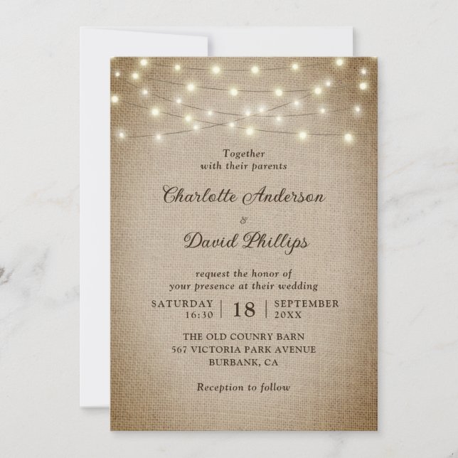 Invitation Mariage Rustique Vintage Burlap (Devant)