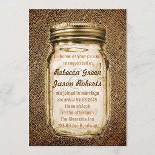 Invitation mariage rustique vintage burlap dans un pot mason