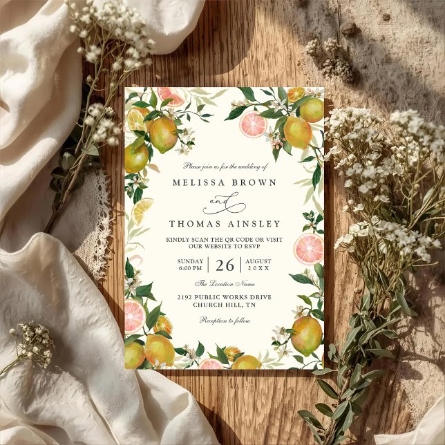 Invitation Mariage Rustique Vintage Citron Élégant Chic Code  (Créateur téléchargé)