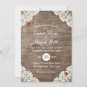 Invitation Mariage rustique Vintage Lace Blanche Ladybugs