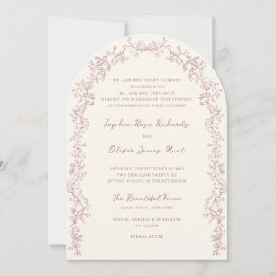 Invitation Mariage rustique vintage rose ligne artistique flo