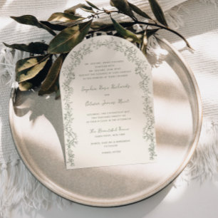 Invitation Mariage Rustique Vintage Sage Art Linéaire Arch
