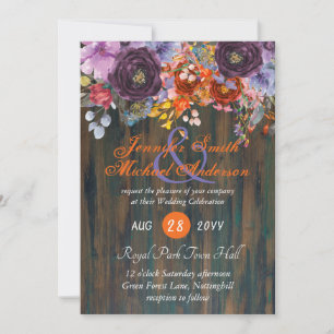 Invitation Mariage Rustique violet orange rose ros