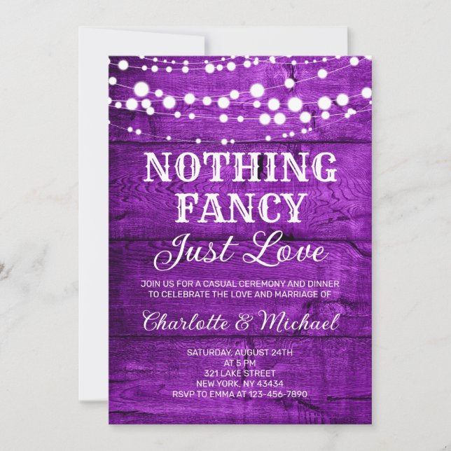 Invitation Mariage Rustique Violet Rien de Fantaisiste Juste  (Devant)