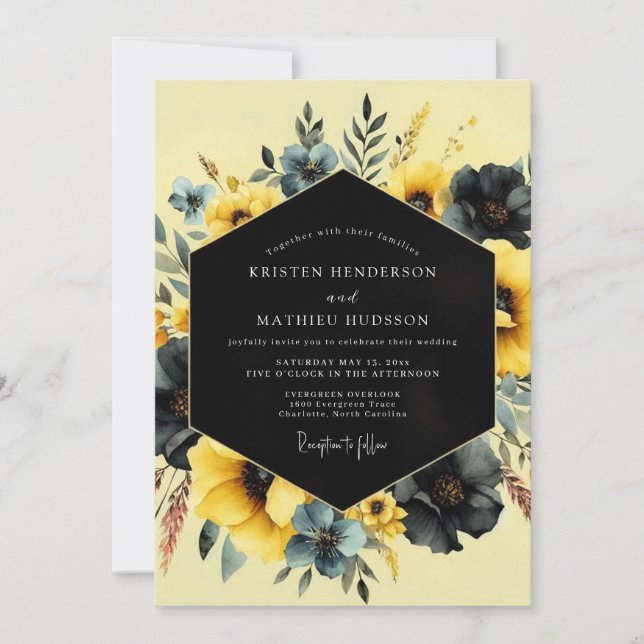 Invitation Mariage Saffron Slate Moody Flora (Devant)