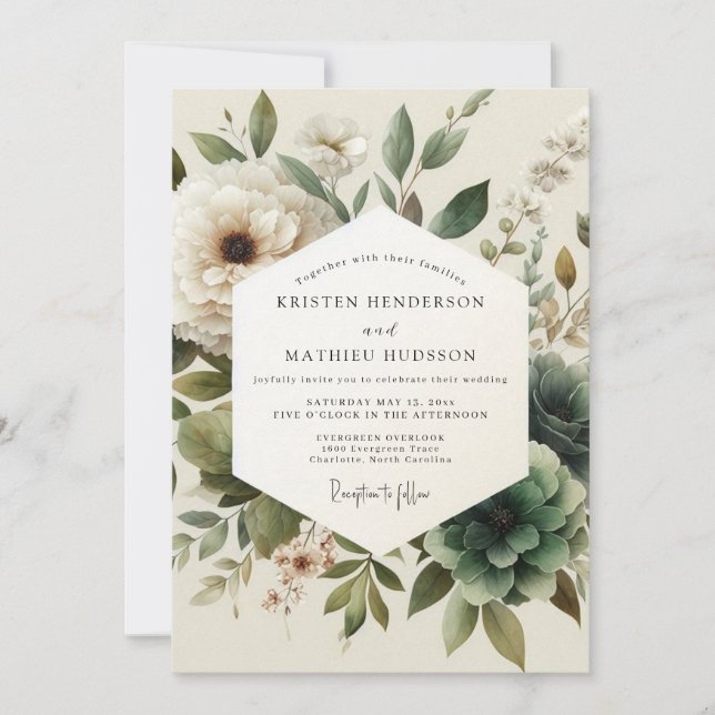 Invitation Mariage Sage Antique Bloom (Devant)