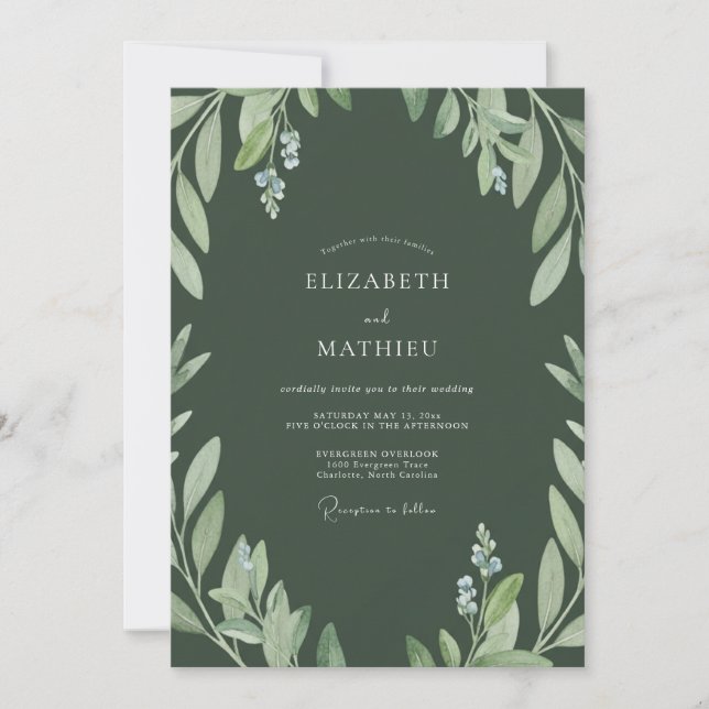 Invitation Mariage Sage Feuillage Olive (Devant)