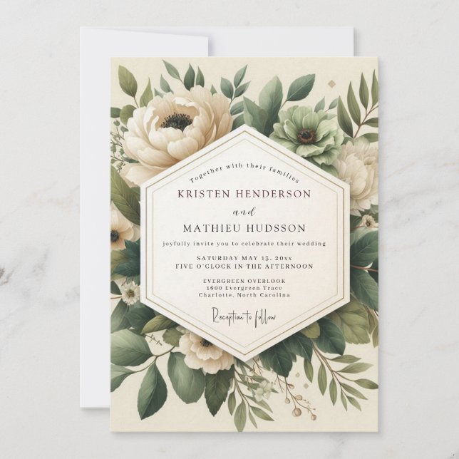 Invitation Mariage Sage Vintage Anémone (Devant)