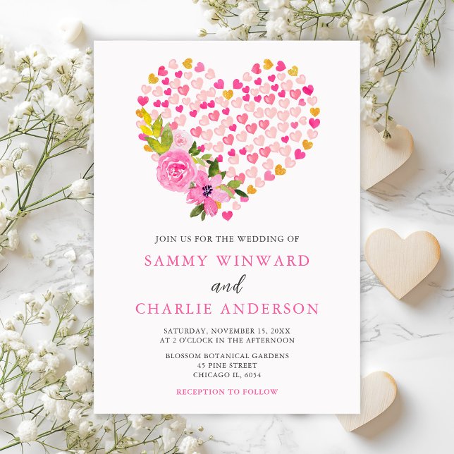 Invitation Mariage Saint-Valentin Cœurs Rose et Or (Créateur téléchargé)