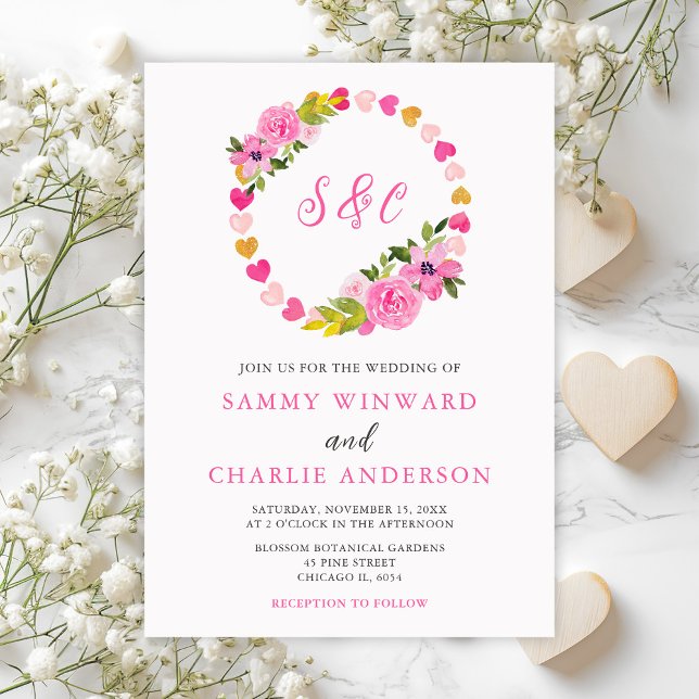 Invitation Mariage Saint-Valentin Cœurs Roses et Or (Créateur téléchargé)