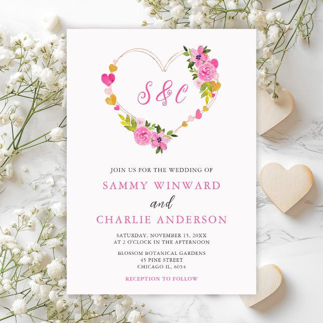 Invitation Mariage Saint-Valentin Cœurs Roses et Or (Créateur téléchargé)