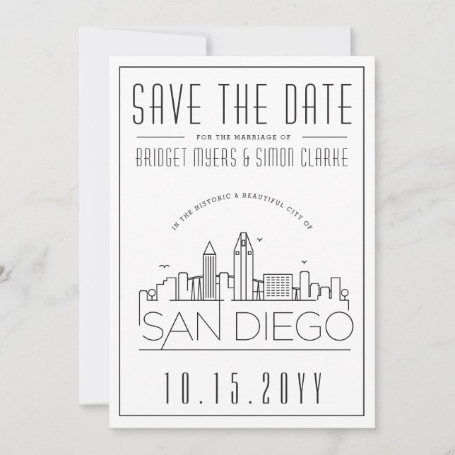 Invitation Mariage San Diego | Skyline stylisée Enregistrer l (Devant)