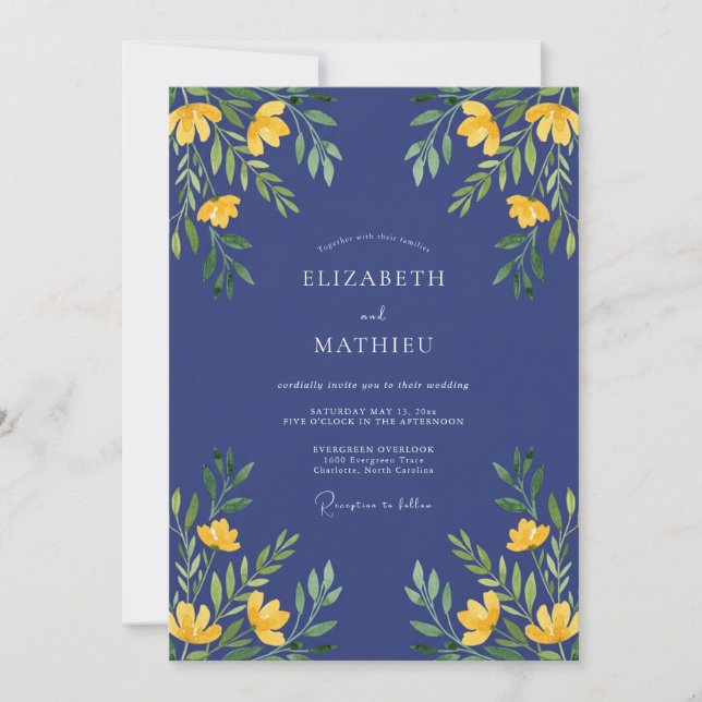Invitation Mariage Saphir Fleur Sauvage Jaune (Devant)