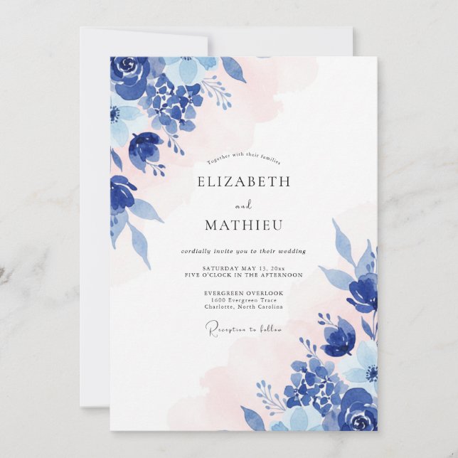 Invitation Mariage Saphir Rougeur Bleuet Eucalyptus (Devant)