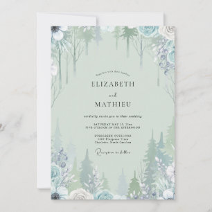 Invitation Mariage Sapin Eucalyptus Neigeux Ecume de Mer