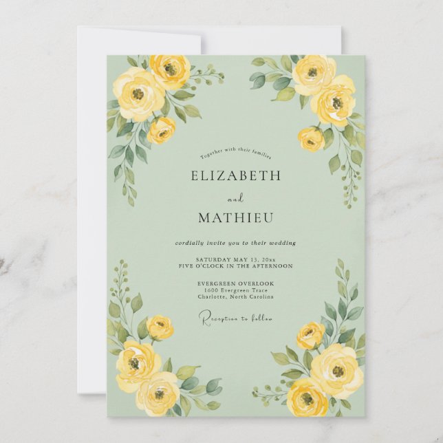 Invitation Mariage Sauge Citron Ranunculus Eucalyptus (Devant)