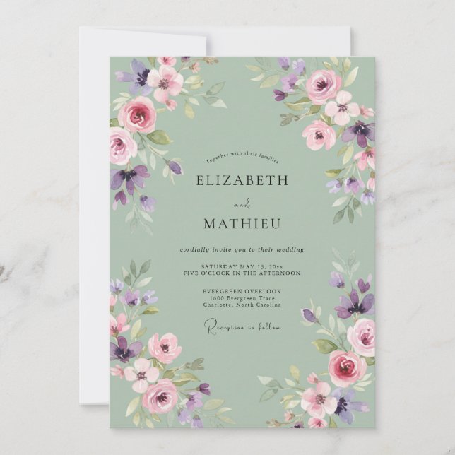 Invitation Mariage Sauge Lavande Renoncule Eucalyptus (Devant)