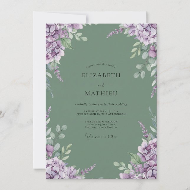 Invitation Mariage Sauge Lilas Hydrangea Eucalyptus (Devant)