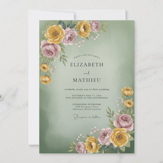 Invitation Mariage Sauge Or Lilas Ranunculus Eucalyptus (Devant)