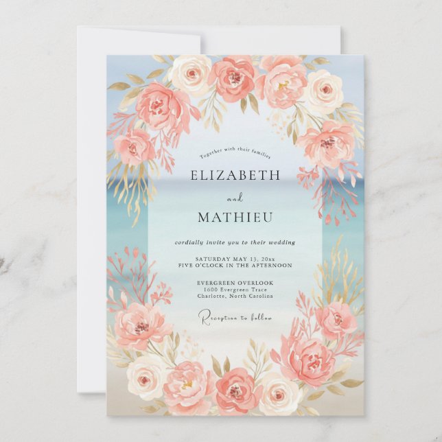 Invitation Mariage Saumon Paoné Peint (Devant)