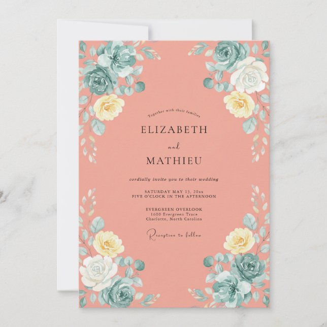 Invitation Mariage Saumon Pivoine (Devant)