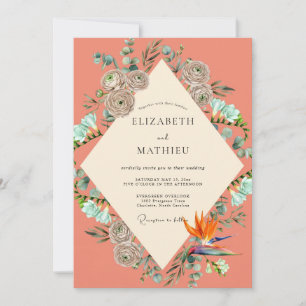 Invitation Mariage Saumon Turquoise Tropical Eucalyptus