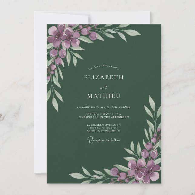 Invitation Mariage Sauvage Fleur de Chasseur d'Améthyste (Devant)