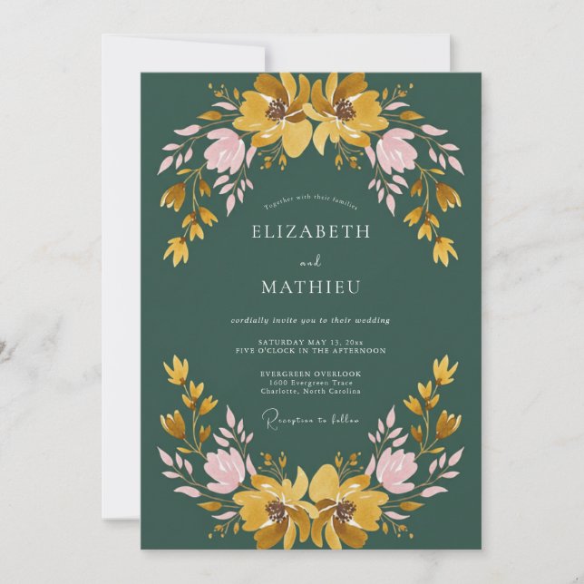 Invitation Mariage Sauvage Moutarde Pétrole (Devant)