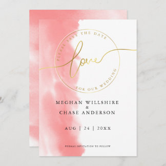 Invitation MARIAGE | Sauvegarder la date Aquarelle rose corai