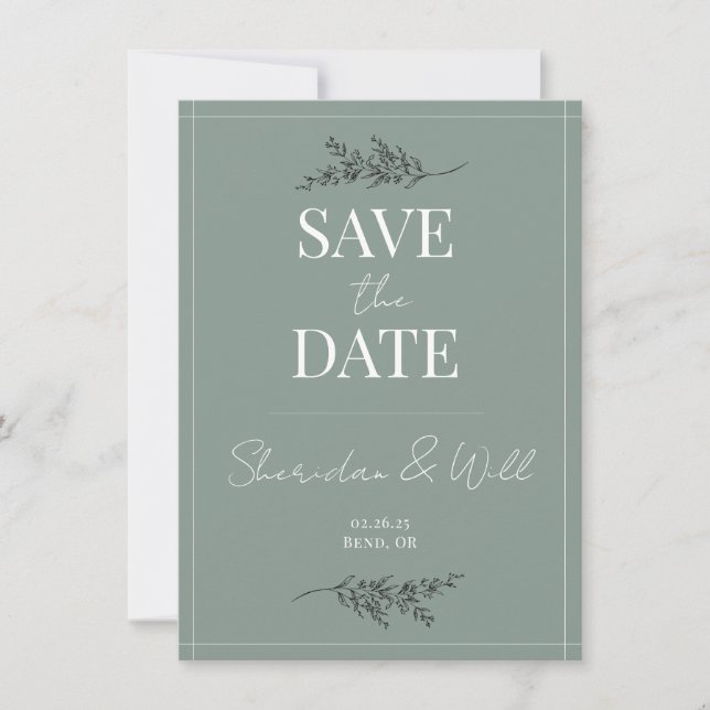 Invitation Mariage Sauvez la date Eucalyptus Green Botanical (Devant)
