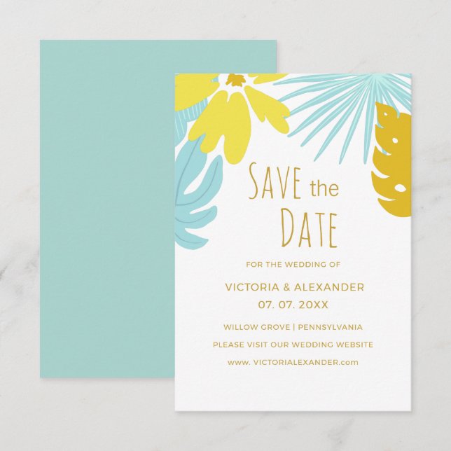 Invitation Mariage Save the Date à la végétation tropicale bo (Devant / Derrière)