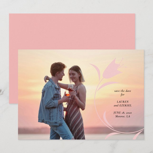 INVITATION MARIAGE SAVE THE DATE TULIPE ROSE MOD (Devant / Derrière)