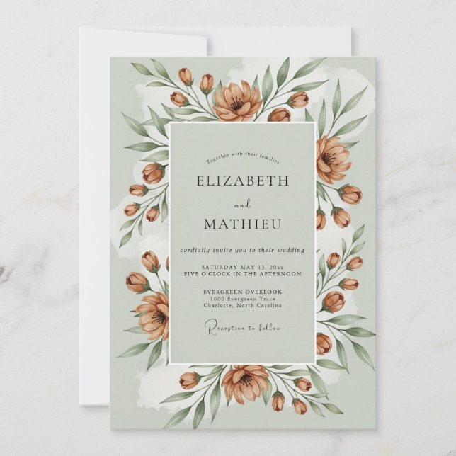 Invitation Mariage Scénique Automnal Vert Sauge (Devant)