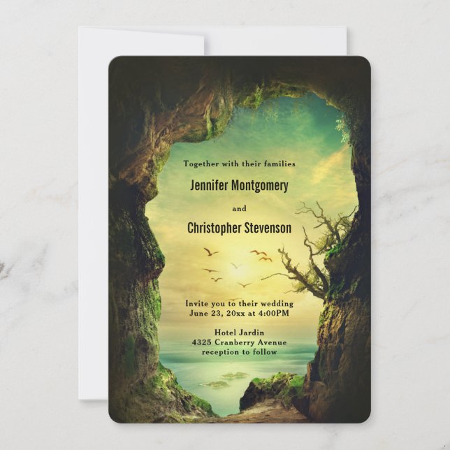Invitation Mariage Scénique Tropical en Grotte (Devant)