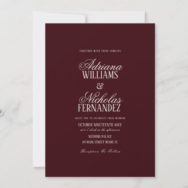 Invitation Mariage Script à l'Ancienne Bourgogne (Devant)