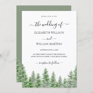 Invitation Mariage Script de la forêt de pins d'aquarelle de
