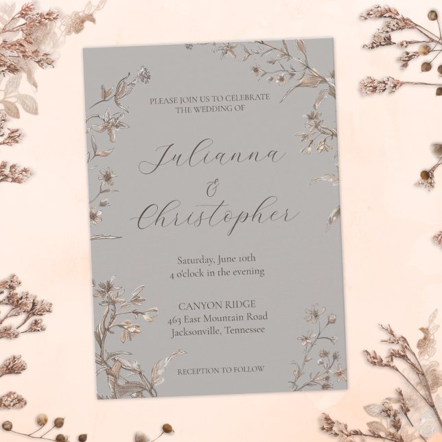 Invitation Mariage Script Élégant Fleurs Sauvages Rustique (Créateur téléchargé)