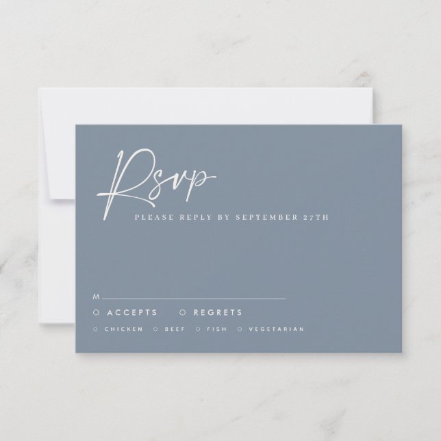 Invitation Mariage script moderne minimum poussiéreux bleu ré (Devant)