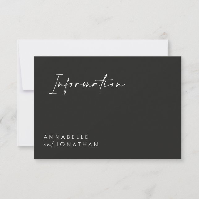 Invitation Mariage script moderne noir simple information (Devant)