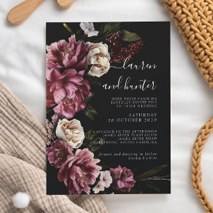 Invitation Mariage Script Pivoine Rouge Burgundy Capricieux