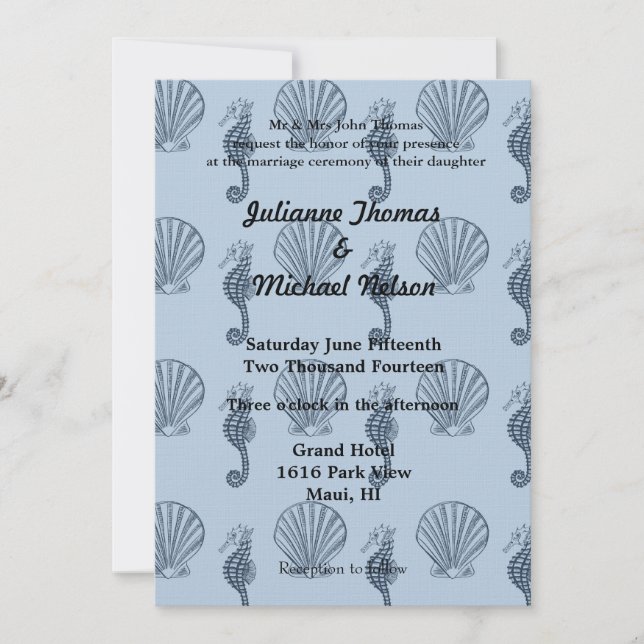Invitation Mariage Sea Shells et Sea Horse (Devant)