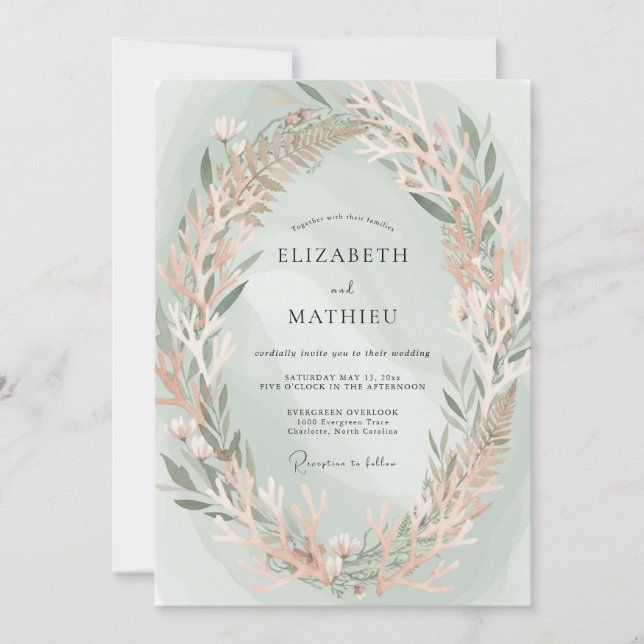 Invitation Mariage Seafoam Or Branche Dusty Eucalyptus (Devant)