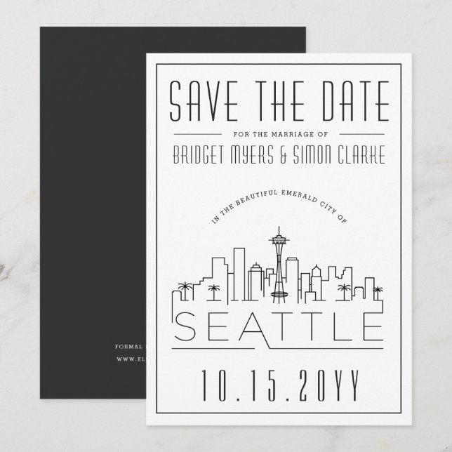 Invitation Mariage Seattle | Skyline stylisée Enregistrer la  (Devant / Derrière)