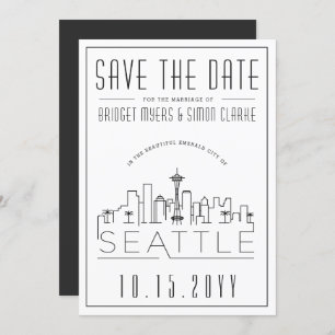 Invitation Mariage Seattle   Skyline stylisée Enregistrer la 