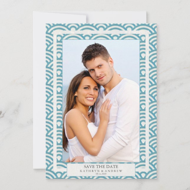 Invitation Mariage Seigaiha Japonais Enregistrer La Date Phot (Devant)