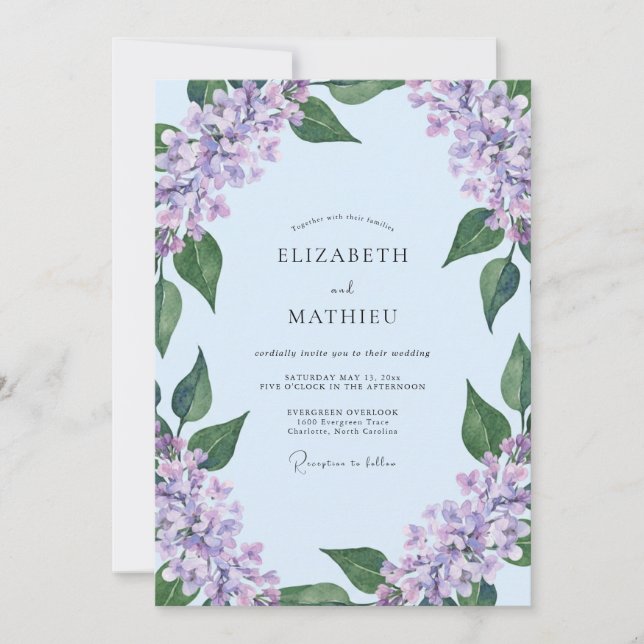 Invitation Mariage Seraphique Lilas Bleu Pale (Devant)