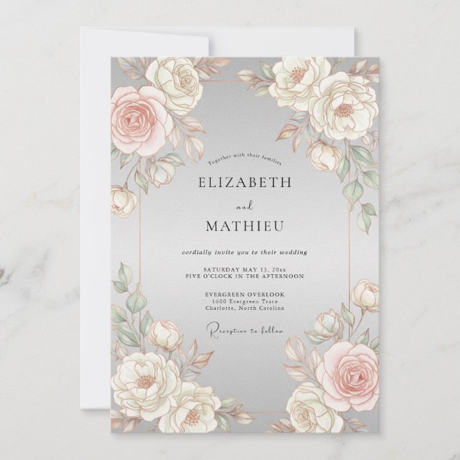 Invitation Mariage Serein au Teint Gris Blush (Devant)