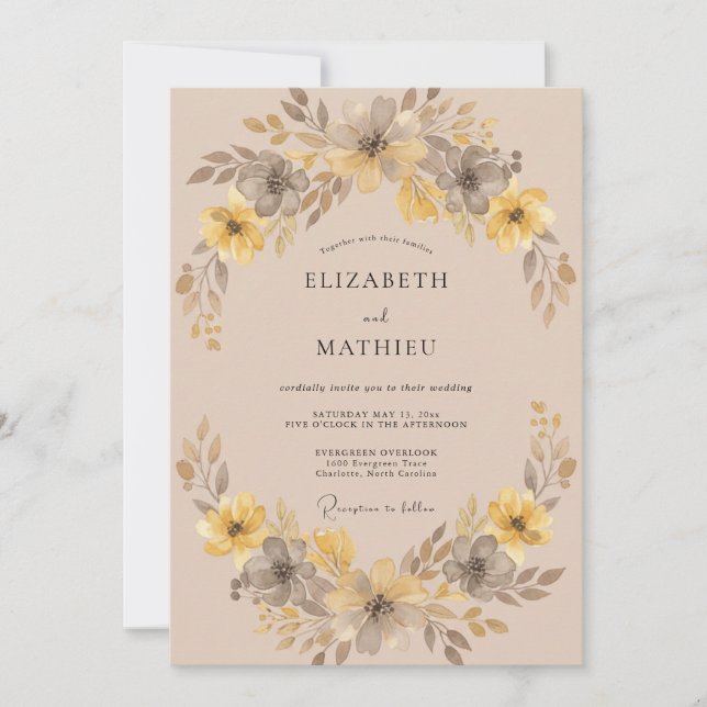 Invitation Mariage Serein Automnal aux Tons Ocres (Devant)
