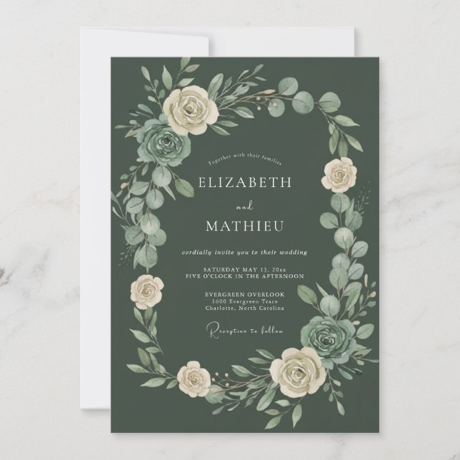 Invitation Mariage serein dans les bois vert forêt (Devant)
