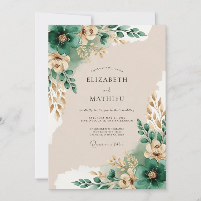 Invitation Mariage serein dans une forêt émeraude (Devant)
